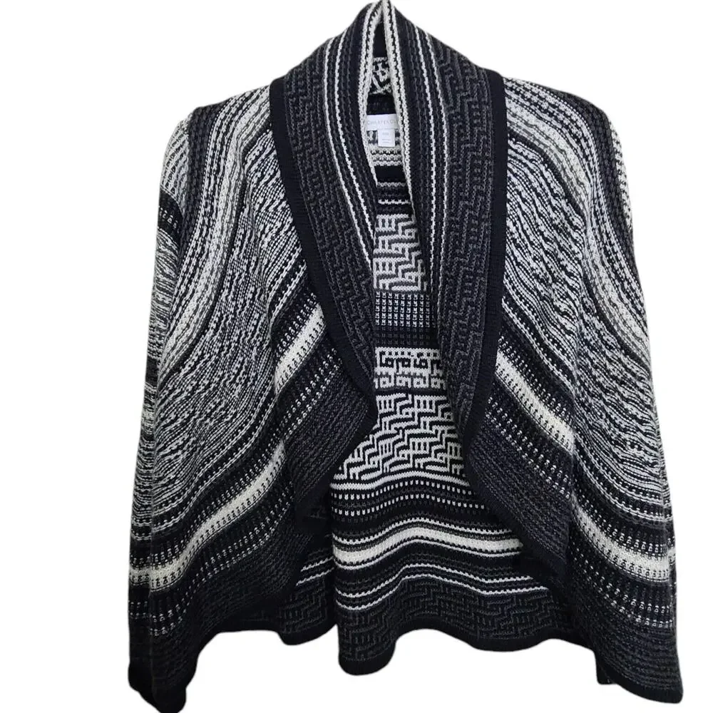 Charter Club Long Sleeve Gray Striped Open‎ Cardigan Shrug Womens SZ PM Career